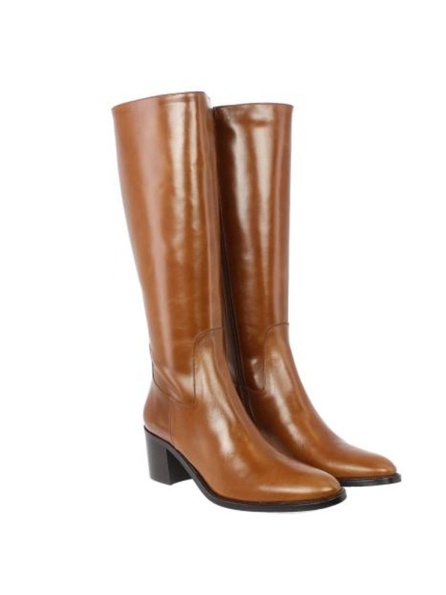 Femme Janie Philip Bottes Plats Et Petits Talons | Claudette Cuir Cognac