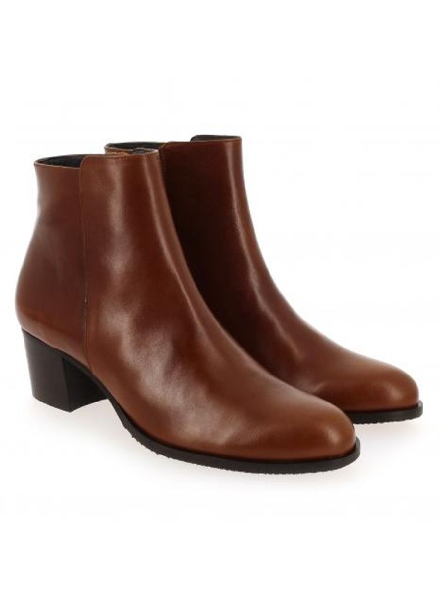 Femme Janie Philip Talons Plats Et Petits | Cachou Cuir Cognac