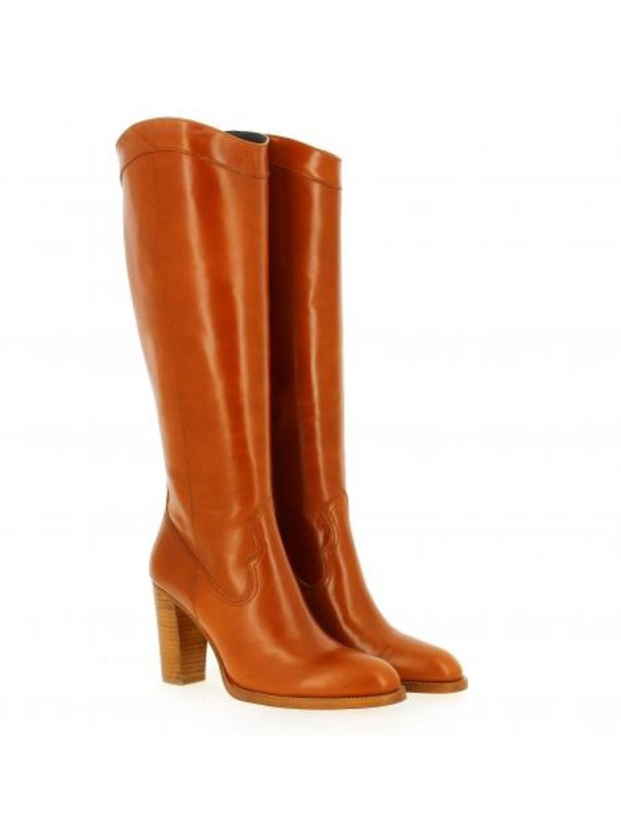 Femme Janie Philip Bottes Talon Haut | Yuzu Cuir Cognac