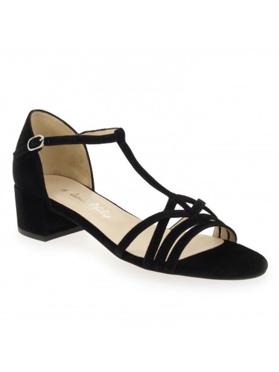 Femme Janie Philip Sandales A Talon | Cador Cuir Velours Noir