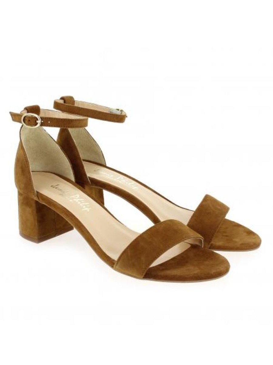 Femme Janie Philip Sandales A Talon | Cassidy Cuir Velours Cognac