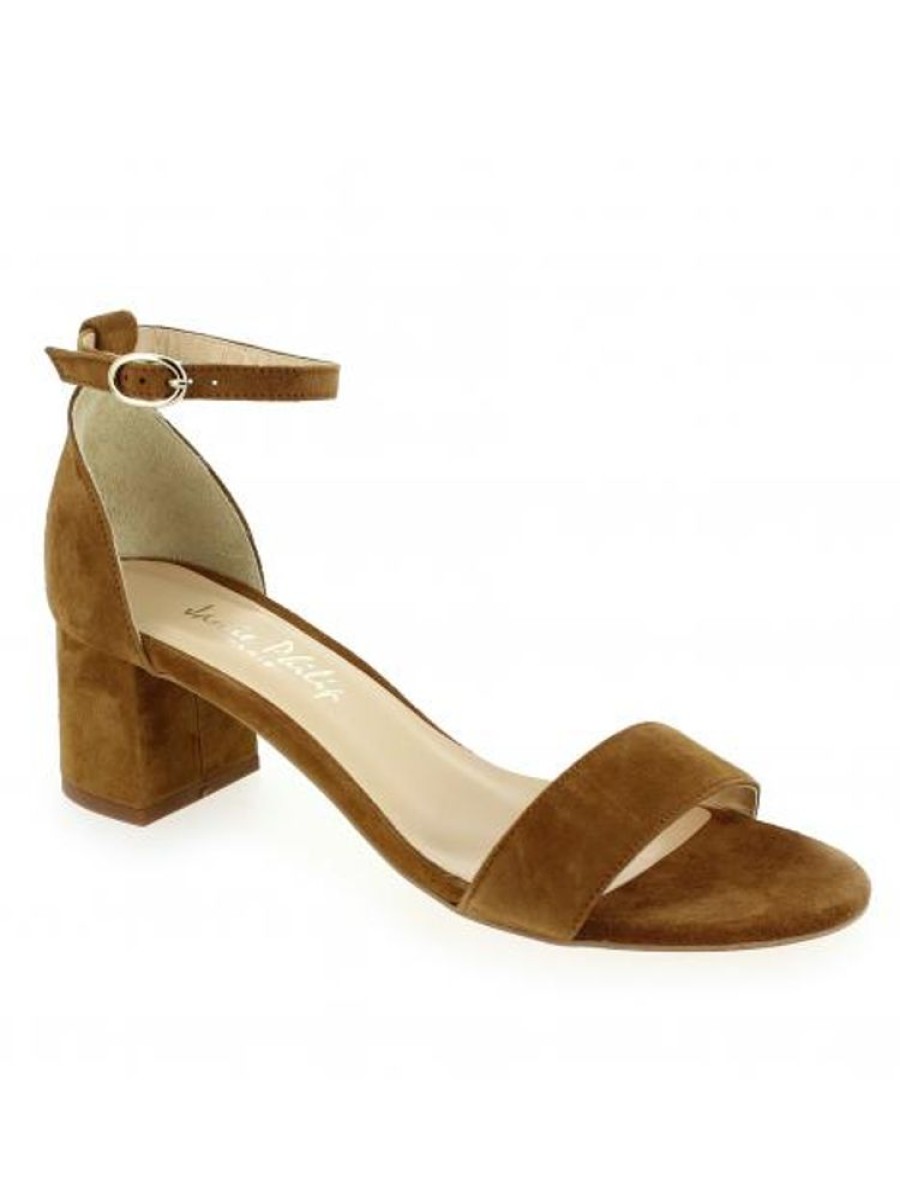 Femme Janie Philip Sandales A Talon | Cassidy Cuir Velours Cognac