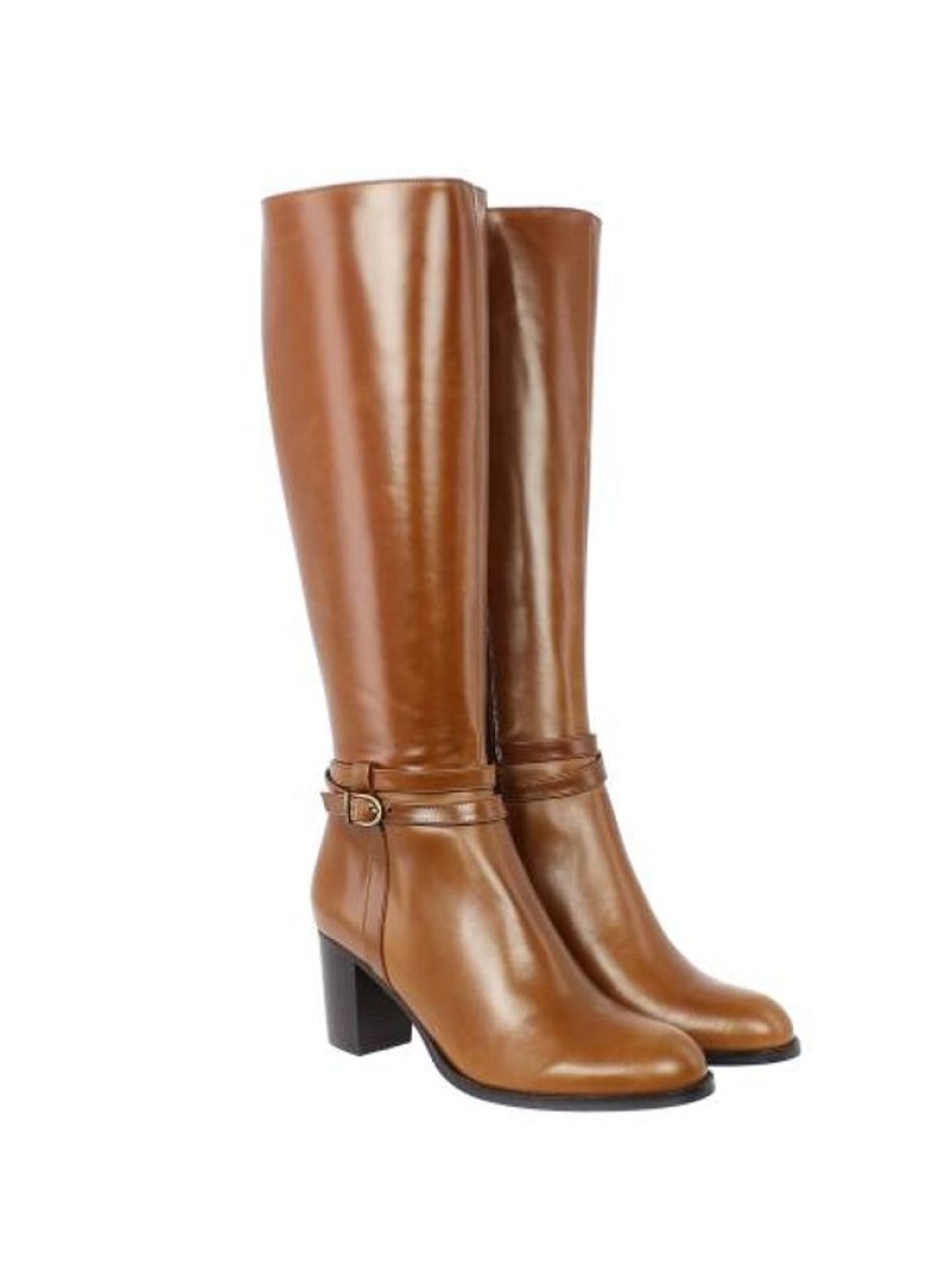 Femme Janie Philip Bottes Talon Hauteur Moyenne | Pekinois Cuir Cognac