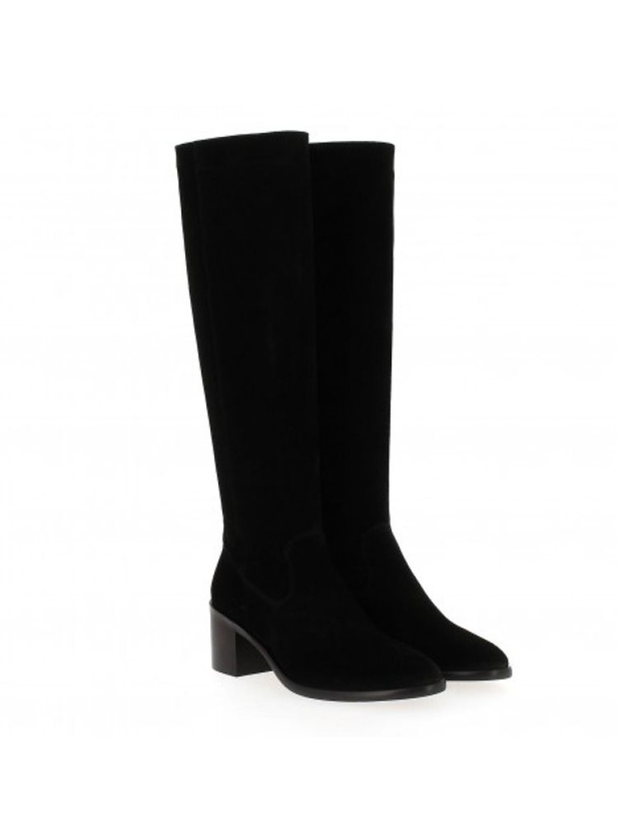 Femme Janie Philip Bottes Plats Et Petits Talons | Domino Cuir Velours Noir