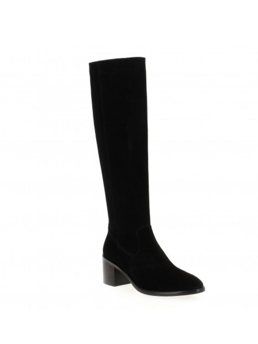 Femme Janie Philip Bottes Plats Et Petits Talons | Domino Cuir Velours Noir