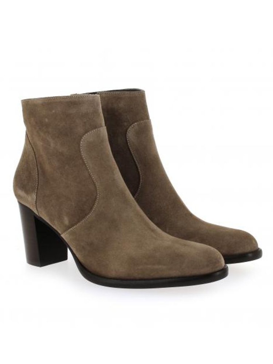 Femme Janie Philip Talons Hauteur Moyenne | Paca Cuir Velours Taupe