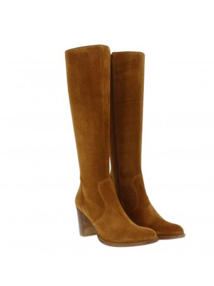 Femme Janie Philip Bottes Talon Hauteur Moyenne | Petrus Cuir Velours Camel