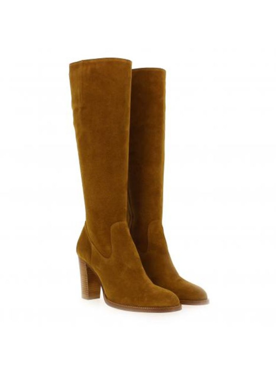 Femme Janie Philip Bottes Talon Haut | Yvette Cuir Velours Camel