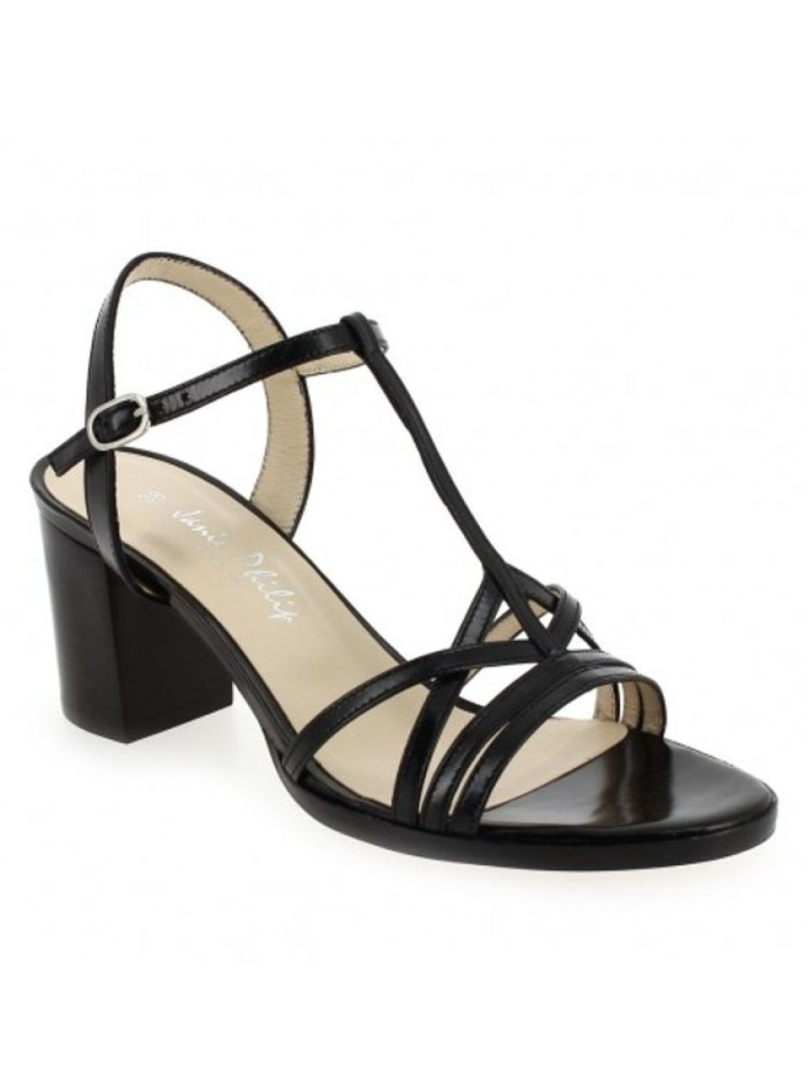 Femme Janie Philip Sandales A Talon | Gama Cuir Noir