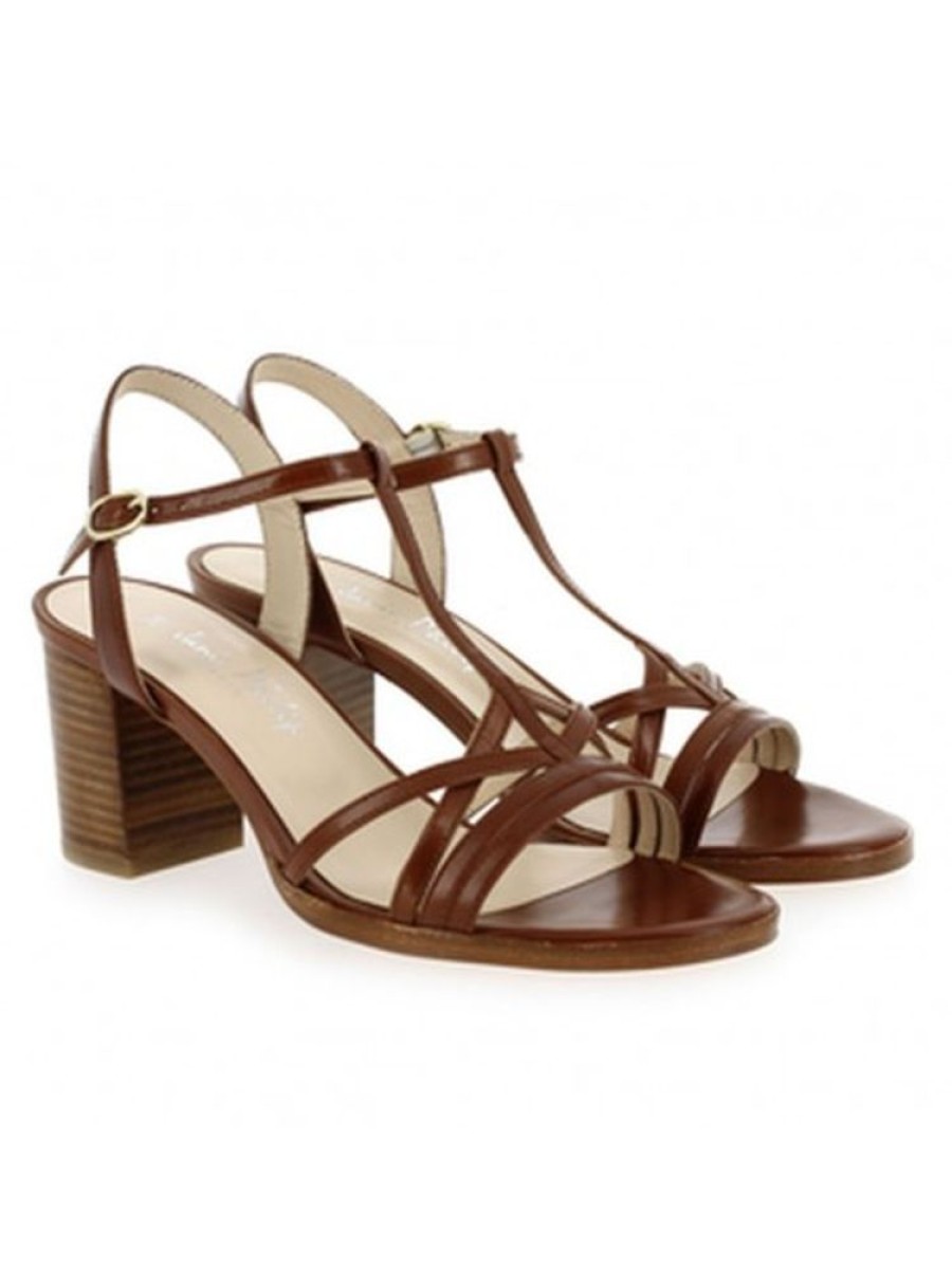 Femme Janie Philip Sandales A Talon | Gama Cuir Cognac