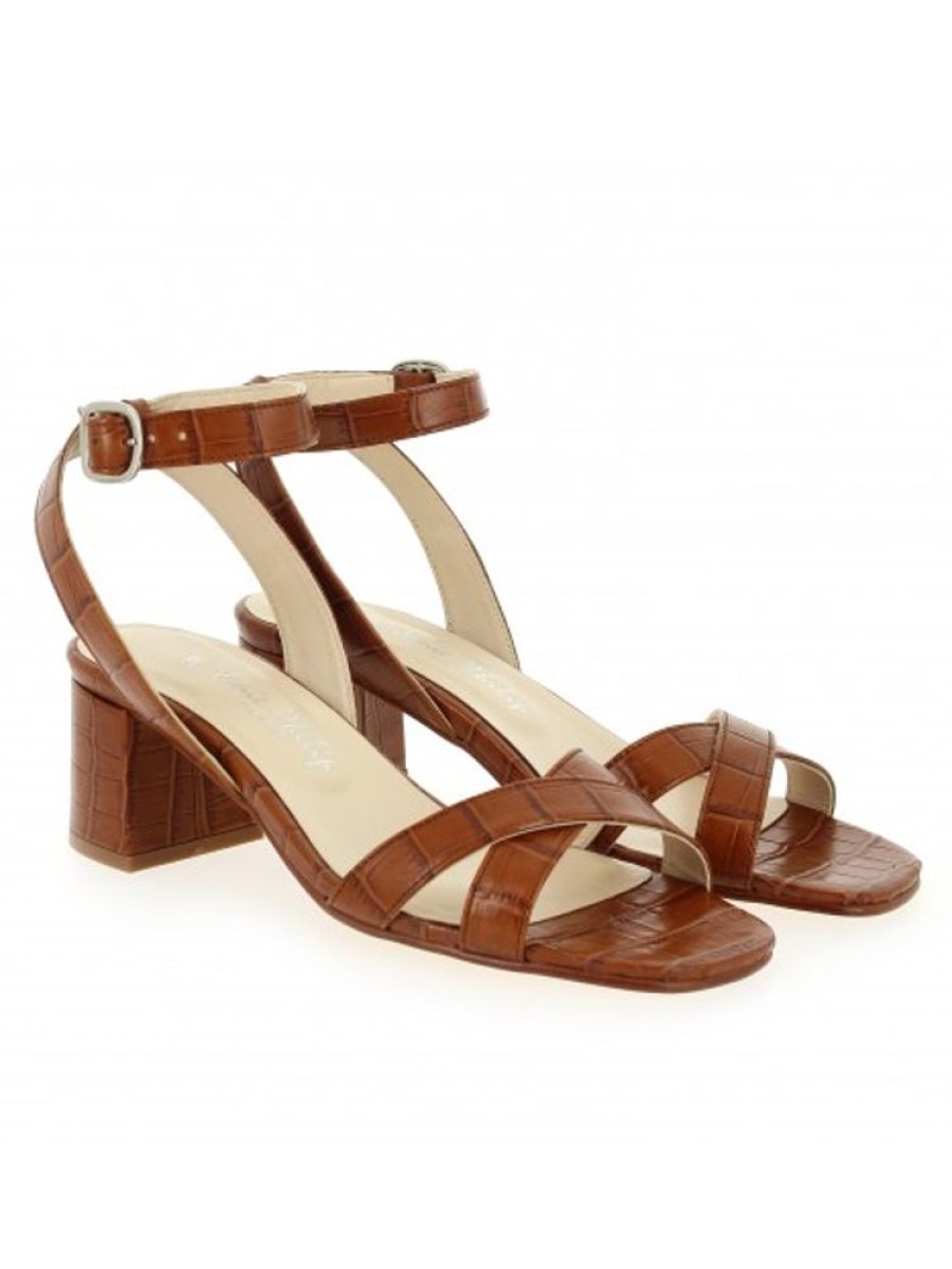 Femme Janie Philip Sandales A Talon | Osee Cuir Croco Cognac