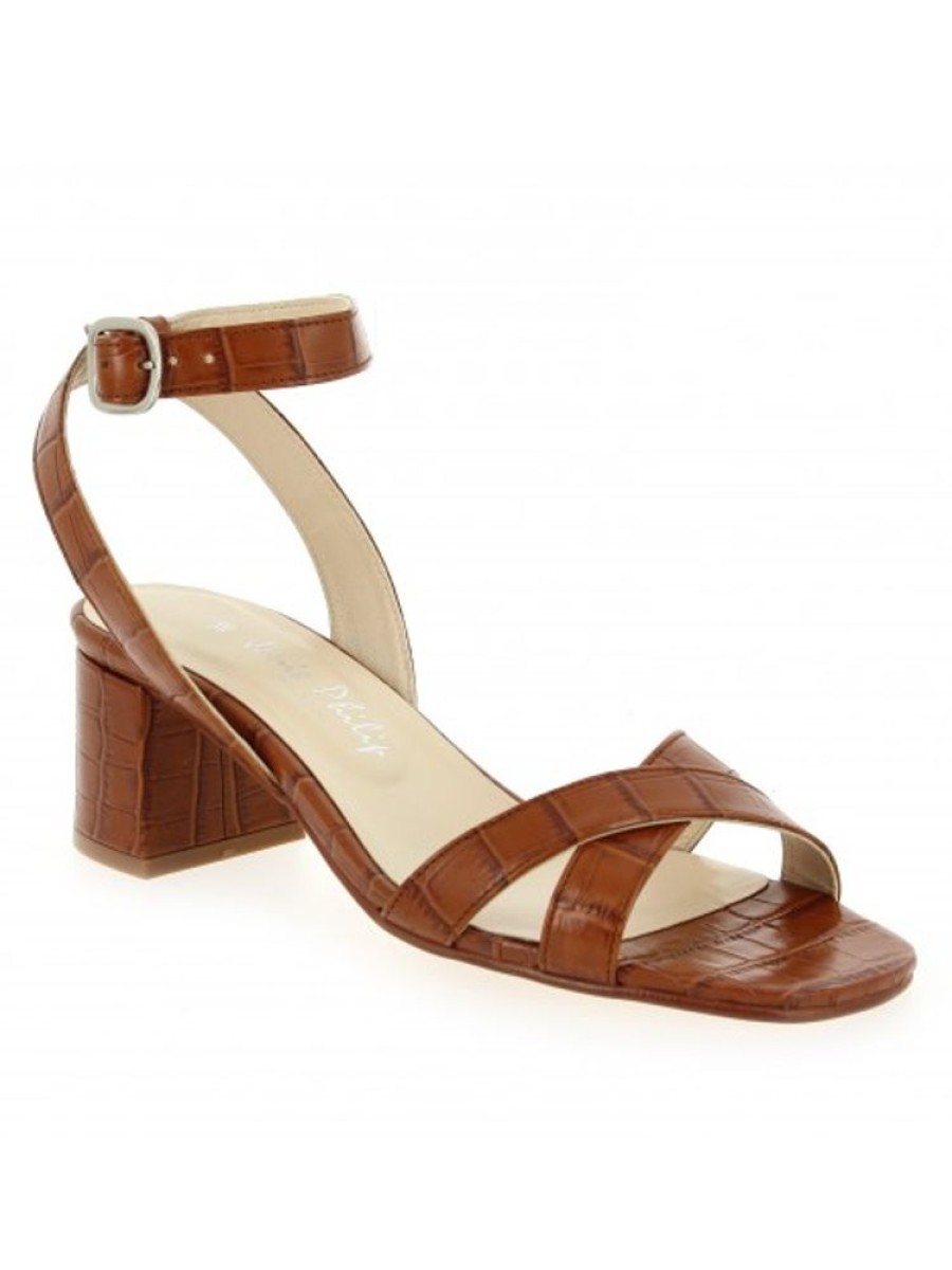 Femme Janie Philip Sandales A Talon | Osee Cuir Croco Cognac