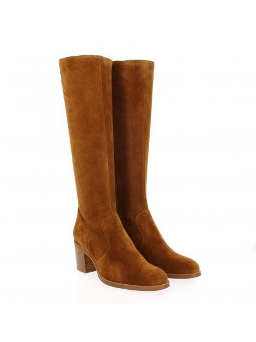 Femme Janie Philip Bottes Plats Et Petits Talons | Arlette Cuir Velours Camel