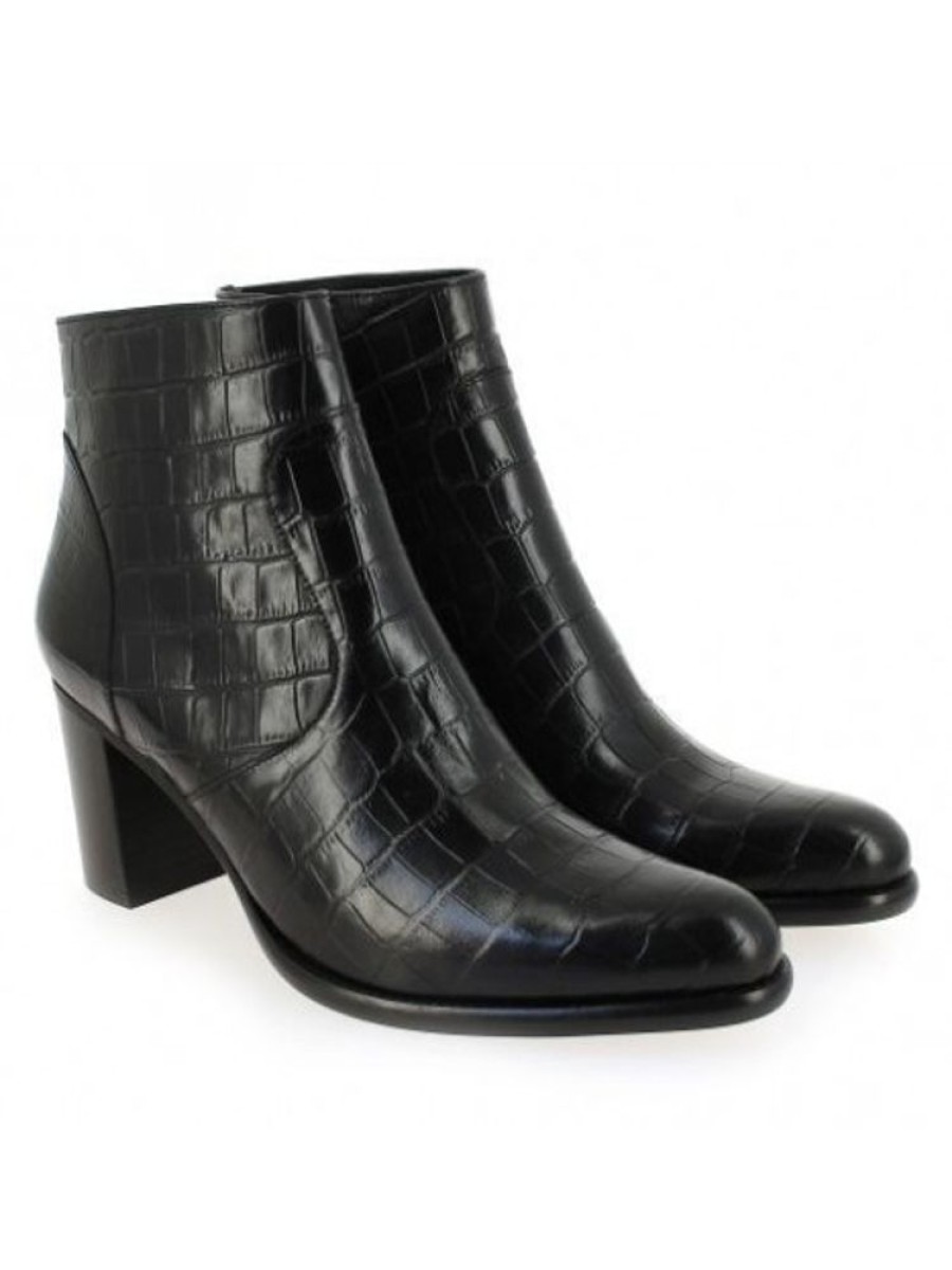 Femme Janie Philip Talons Hauteur Moyenne | Paca Cuir Croco Noir