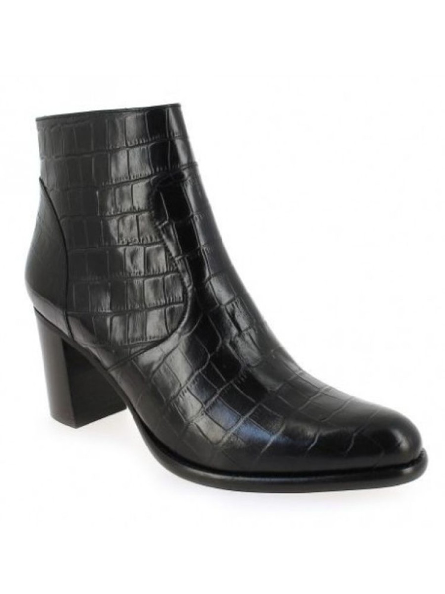 Femme Janie Philip Talons Hauteur Moyenne | Paca Cuir Croco Noir