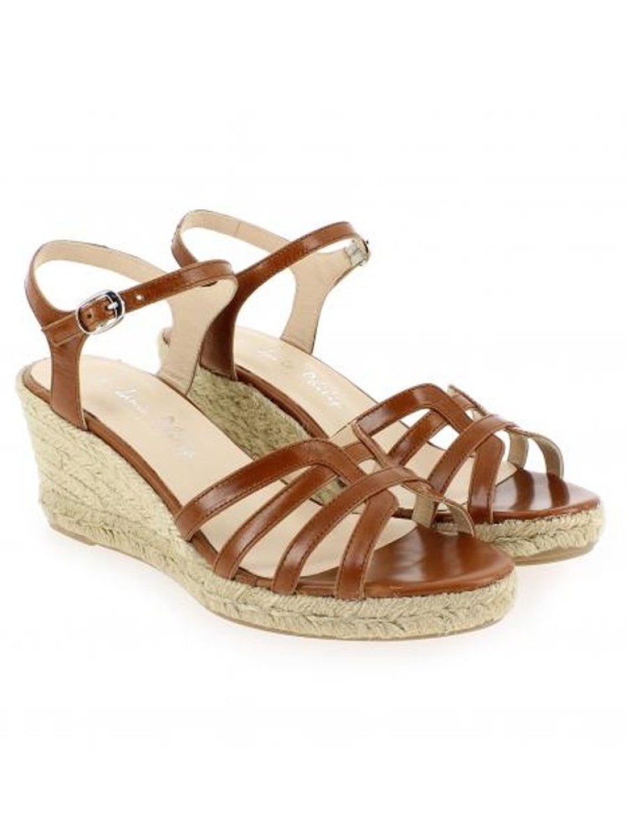 Femme Janie Philip Sandales Compensees | Gisela Cuir Cognac