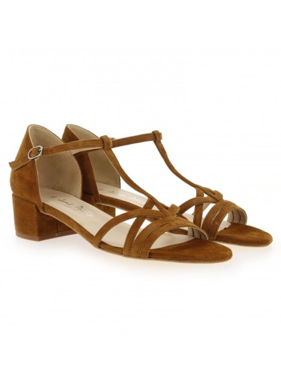 Femme Janie Philip Sandales A Talon | Cador Cuir Velours Cognac