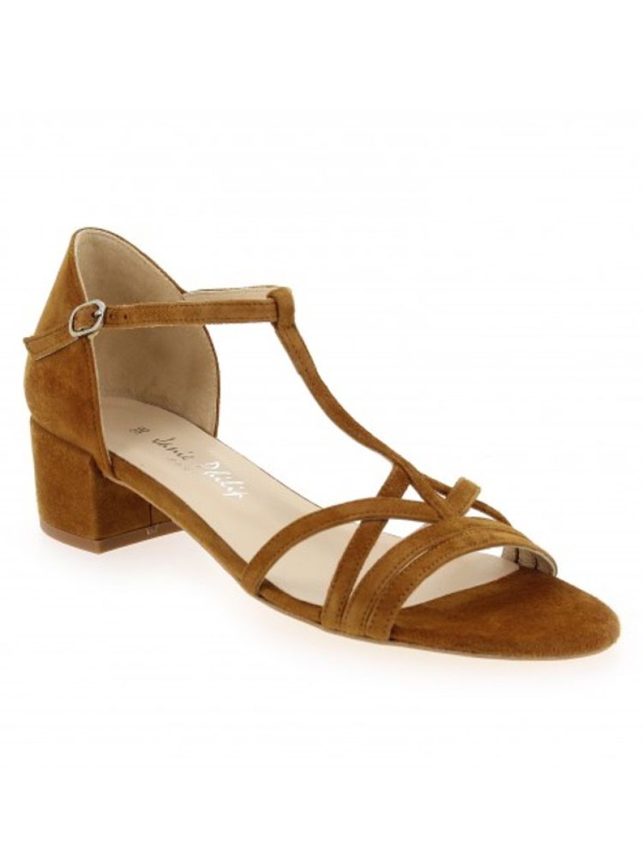 Femme Janie Philip Sandales A Talon | Cador Cuir Velours Cognac