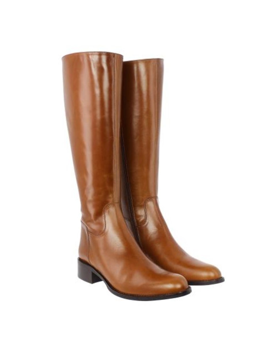 Femme Janie Philip Bottes Plats Et Petits Talons | Paganini Cuir Cognac