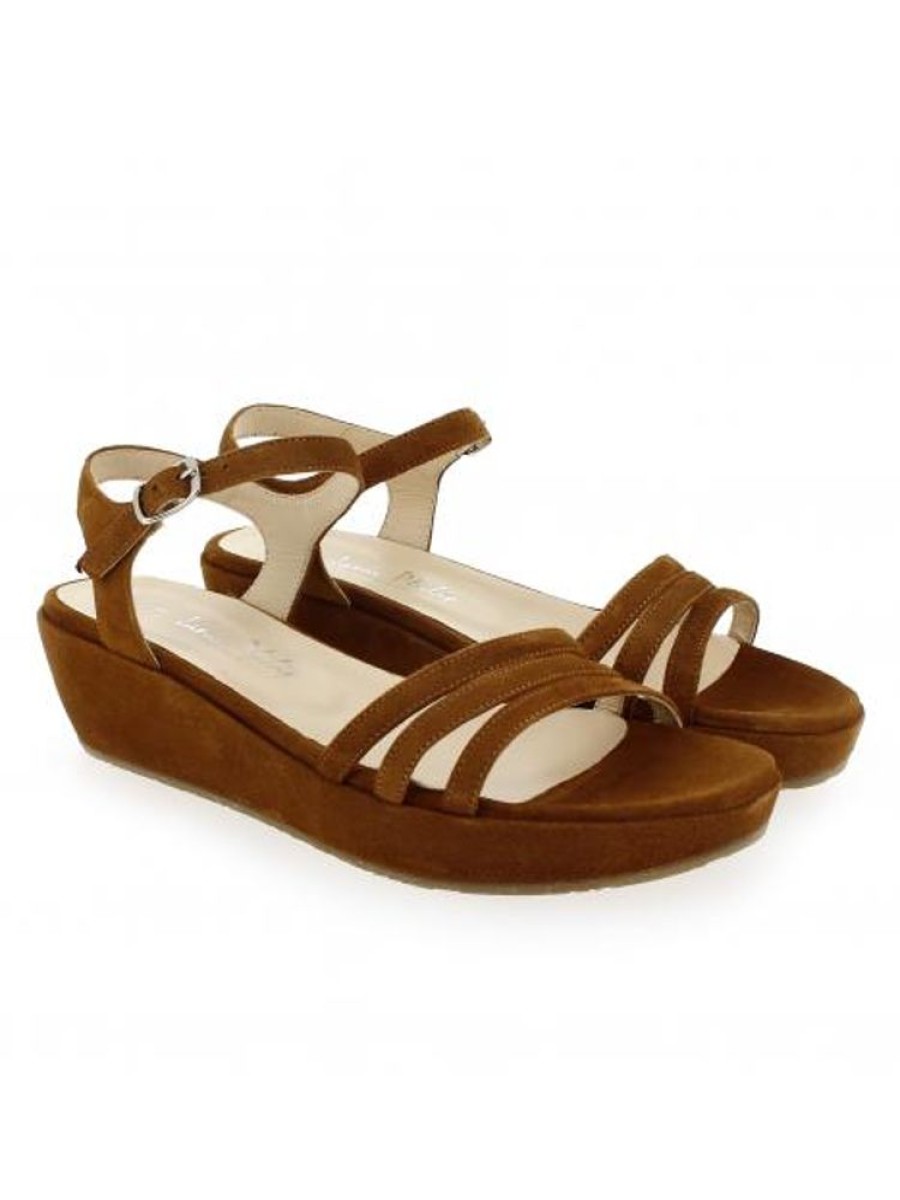 Femme Janie Philip Sandales Compensees | Byblos Cuir Velours Cognac