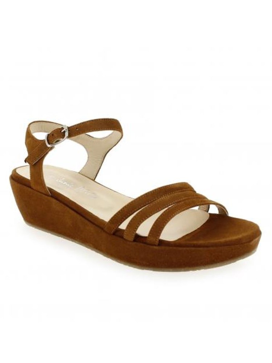 Femme Janie Philip Sandales Compensees | Byblos Cuir Velours Cognac