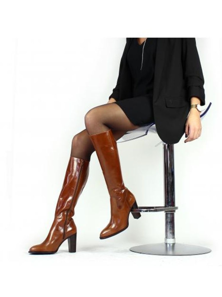 Femme Janie Philip Bottes Talon Haut | Yvette Cuir Cognac