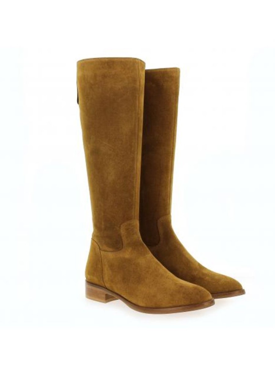 Femme Janie Philip Bottes Plats Et Petits Talons | Danaides Cuir Velours Camel