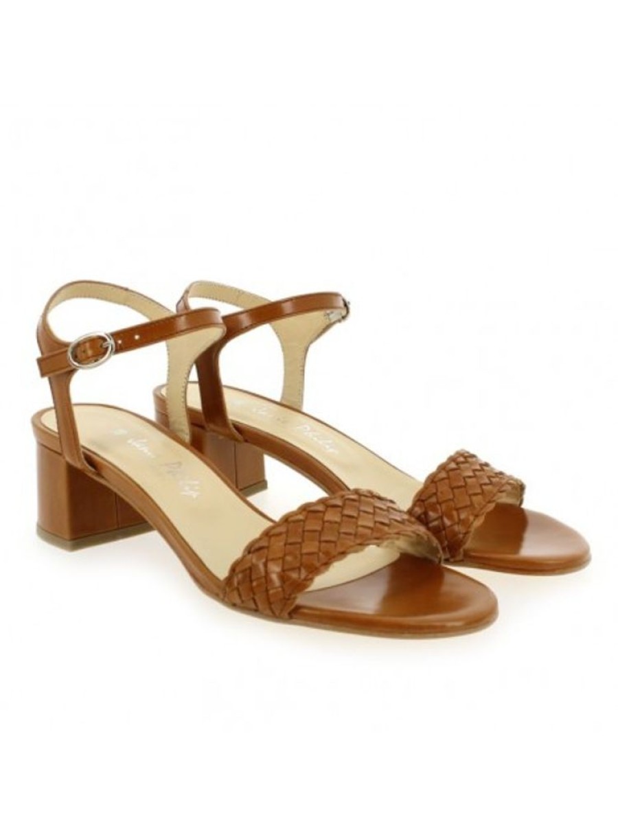 Femme Janie Philip Sandales A Talon | Cassis Cuir Tresse Cognac