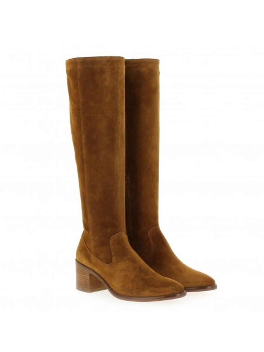 Femme Janie Philip Bottes Plats Et Petits Talons | Domino Cuir Velours Camel